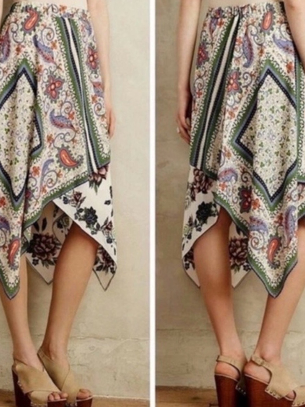 Maeve by Anthropologie White Paisley Asymmetrical Handkerchief Hem Skirt - 16